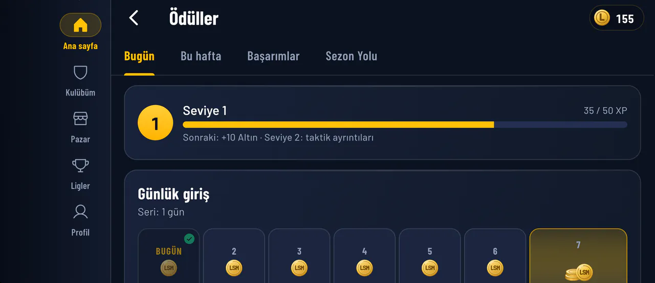 Daily login and tasks: earn something every day